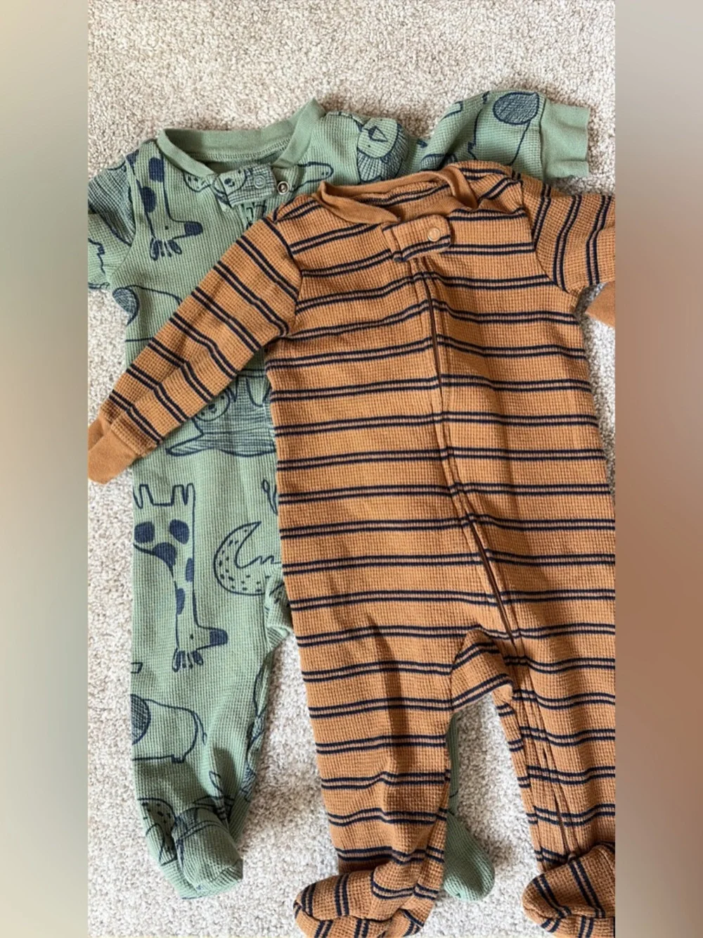 Carter’s Footed One-Piece Pajamas - Olive Green Animal & Brown Stripe - Picture 2 of 7